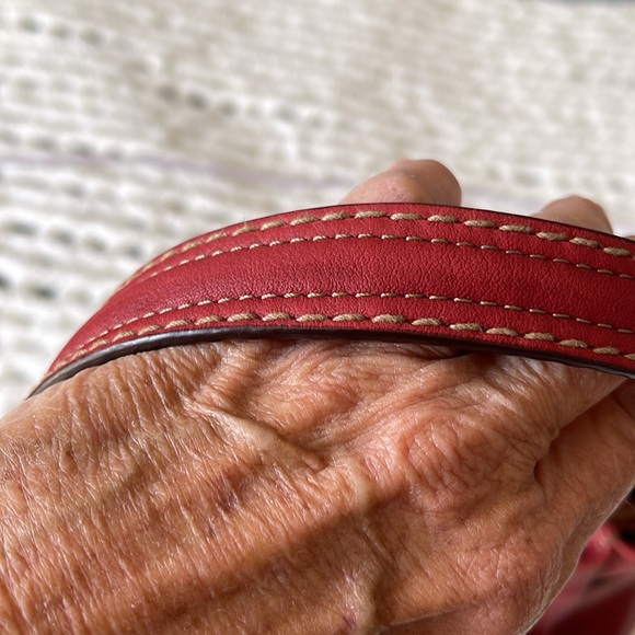 Tignanello red ,slight pebble leather, soft, shoulder bag. Very roomy. EUC - Picture 11 of 14